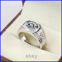 Natural Moissanite Gemstone With 925 Sterling Silver Ring For Men's #K43