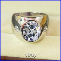 Natural Moissanite Gemstone With 925 Sterling Silver Ring For Men's #K9