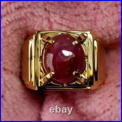 Natural Ruby Gemstone Ring For Men's 14K Solid Yellow Gold Engagement Men's Ring
