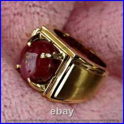 Natural Ruby Gemstone Ring For Men's 14K Solid Yellow Gold Engagement Men's Ring