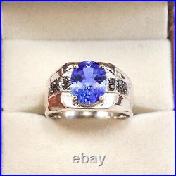 Natural Tanzanite Gemstone With 925 Sterling Silver Ring For Men's #K136