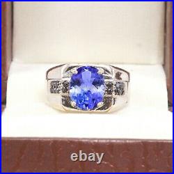 Natural Tanzanite Gemstone With 925 Sterling Silver Ring For Men's #K136