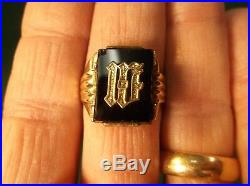 Neat Older Vtg Antique Mens 10k Yellow Gold & Onyx Art Deco Signet Ring M-w-f
