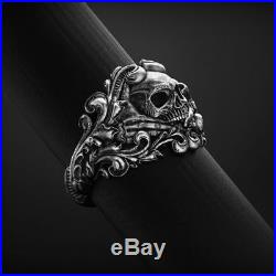 New Stylish Gothic Vintage Skull Mens Biker Ring in 925 Sterling Silver Ring