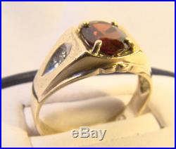 Nice Mens 2 ct Oval Garnet 10 K Yellow Gold Diamond Vintage Sz 10 Ring