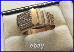 Nice Style Gents Vintage Solid 9ct White & Yellow Gold Men's Diamond Ring U