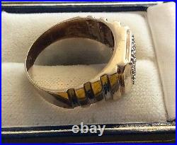Nice Style Gents Vintage Solid 9ct White & Yellow Gold Men's Diamond Ring U