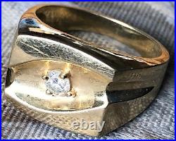 Nice! Vintage 14K Gold & 3.8mm Diamond Mens Ring Size 9.25, 10 Grams
