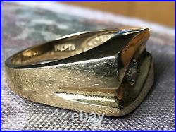 Nice! Vintage 14K Gold & 3.8mm Diamond Mens Ring Size 9.25, 10 Grams