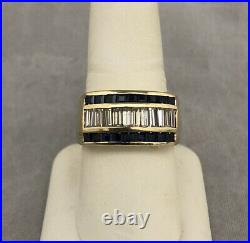 OUTSTANDING VINTAGE 14K YELLOW GOLD MENS. 60ct DIAMOND & SAPPHIRE PINKY RING