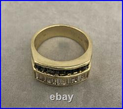OUTSTANDING VINTAGE 14K YELLOW GOLD MENS. 60ct DIAMOND & SAPPHIRE PINKY RING