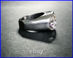 Old ART DECO MODERNIST Men's Pinky Ring Diamond-Cut ROC-CRYSTAL QUARTZ Sterling