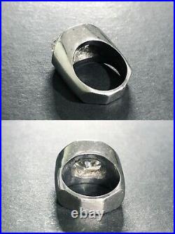 Old ART DECO MODERNIST Men's Pinky Ring Diamond-Cut ROC-CRYSTAL QUARTZ Sterling