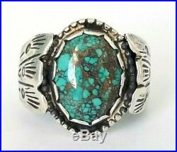Old Pawn Spiderweb Turquoise Vintage Navajo Sterling Silver Men's Ring 9.5