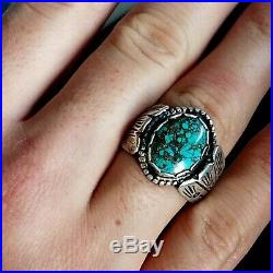 Old Pawn Spiderweb Turquoise Vintage Navajo Sterling Silver Men's Ring 9.5