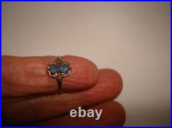 Old Vintage Beautiful Delicate Coctail 10k Yellow Gold Blue Stones Ring Size 6