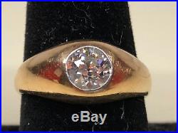 Old Vtg Estate 14K Yellow Gold Men's Ring Minor's Cut Diamond Sz 9 1/4 Jewelry