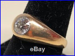 Old Vtg Estate 14K Yellow Gold Men's Ring Minor's Cut Diamond Sz 9 1/4 Jewelry