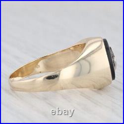 Onyx Diamond Men's Signet Ring 10k Yellow Gold Size 12 Vintage
