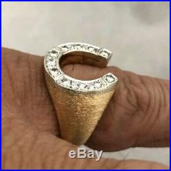 Outstanding 14k Yellow Gold Vintage Estate Mens Horseshoe Diamond Mens Ring