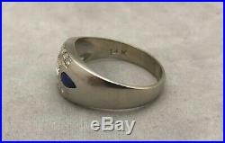 Outstanding Vintage 14k White Gold Mens. 65ct Diamond Sapphire Pinky Ring