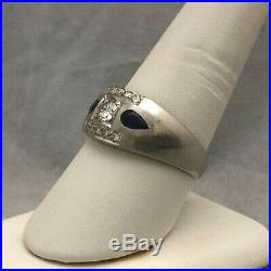 Outstanding Vintage 14k White Gold Mens. 65ct Diamond Sapphire Pinky Ring
