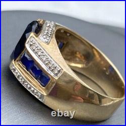 Oval Lab-Created Blue Sapphire Diamond Men's Wedding Ring 14k Yellow Gold Plated