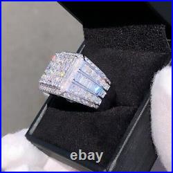 Party Men's Wear Ring 4CT Round Cut Real Moissanite 14K White Gold Plated