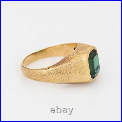 Pine Green Tourmaline Ring Vintage 18k Yellow Gold Sz 8.5 Men's Estate Jewelry