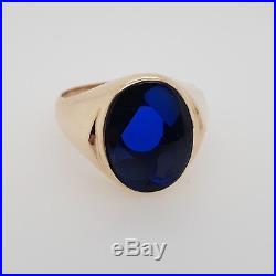 Preloved Vintage 9ct Gold Created Sapphire Signet Mens Ring RRP$1690