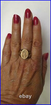 Rare 14k Gold Art Nouveau JR Wood Nude Women Figural Mens Signet Ring 9.7g Sz 12