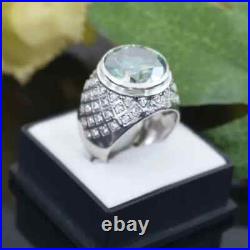 Rare 5Ct Stunning Blue Moissanite Diamond Heavy Men's Ring 925 Sterling Silver