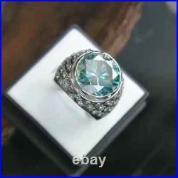 Rare 5Ct Stunning Blue Moissanite Diamond Heavy Men's Ring 925 Sterling Silver