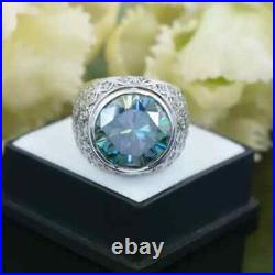 Rare 5Ct Stunning Blue Moissanite Diamond Heavy Men's Ring 925 Sterling Silver