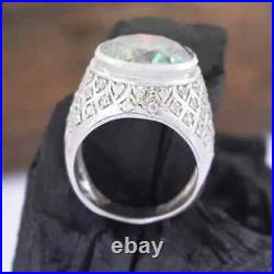 Rare 5Ct Stunning Blue Moissanite Diamond Heavy Men's Ring 925 Sterling Silver