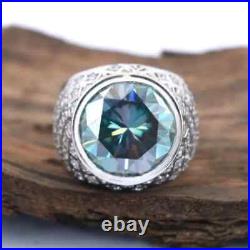 Rare 5Ct Stunning Blue Moissanite Diamond Heavy Men's Ring 925 Sterling Silver