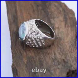 Rare 5Ct Stunning Blue Moissanite Diamond Heavy Men's Ring 925 Sterling Silver