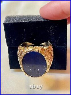 Rare Vintage Gold 14k mens diamond cut Ring Lapis Lazuli 19.7grams