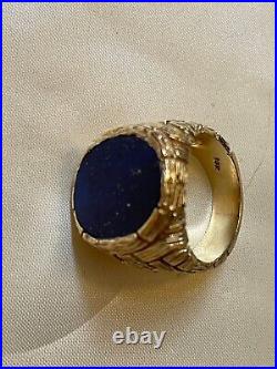 Rare Vintage Gold 14k mens diamond cut Ring Lapis Lazuli 19.7grams