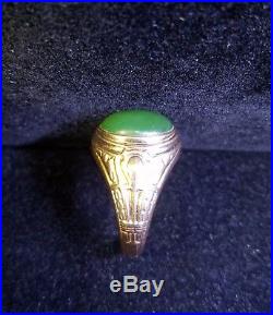 Rare Vintage Men's 14K Yellow Gold Oval Jade Cocktail Ring Size 9.5 Jewelry