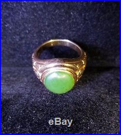Rare Vintage Men's 14K Yellow Gold Oval Jade Cocktail Ring Size 9.5 Jewelry