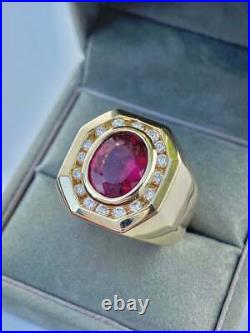 Rare Vintage Tourmaline &Diamond 18K Yellow Gold Over Engagement Ring For Men's