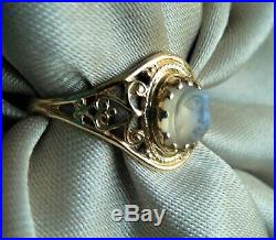 Rarest Antique Vintage 14k Plumb Carved Moonstone Man On The Moon Cameo Ring