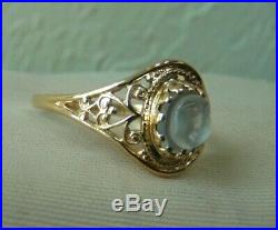 Rarest Antique Vintage 14k Plumb Carved Moonstone Man On The Moon Cameo Ring
