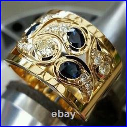 Real Blue Sapphire 2Ct Oval Cut Antique Engagement Ring 14K Yellow Gold Finish