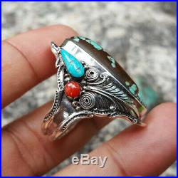 Real Blue Turquoise Ring Men Women Vintage 925 Silver NAVAJO American Indian