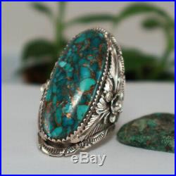 Real Blue Turquoise Ring NAVAJO America Native 925 Silver Ethnic Indian Men 