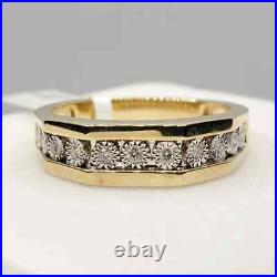 Real Moissanite 0.30Ct Round Cut Men's Half Band 14K Yellow Gold Plated Silver