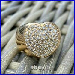 Real Moissanite 0.60Ct Round Cut Men's Heart Ring 14K Yellow Gold Silver Plated