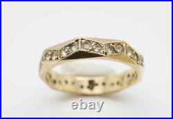 Real Moissanite 0.80Ct Round Cut Vintage Eternity Ring 14K Yellow Gold Finish